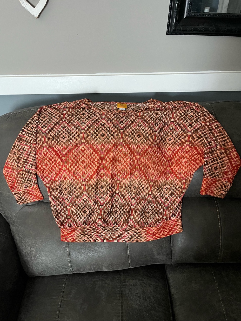Ruby Rd. Orange & Black Geometric Pullover Sweater
